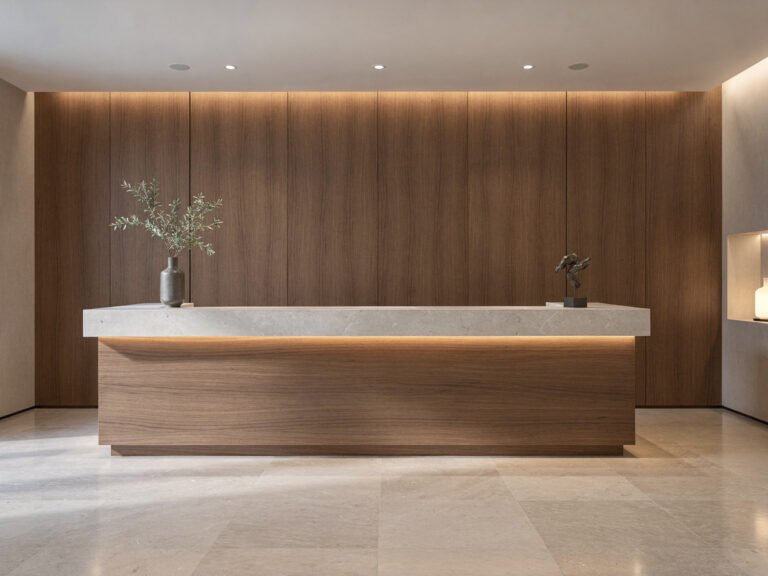 Hotel front desk lobby (illustrative)