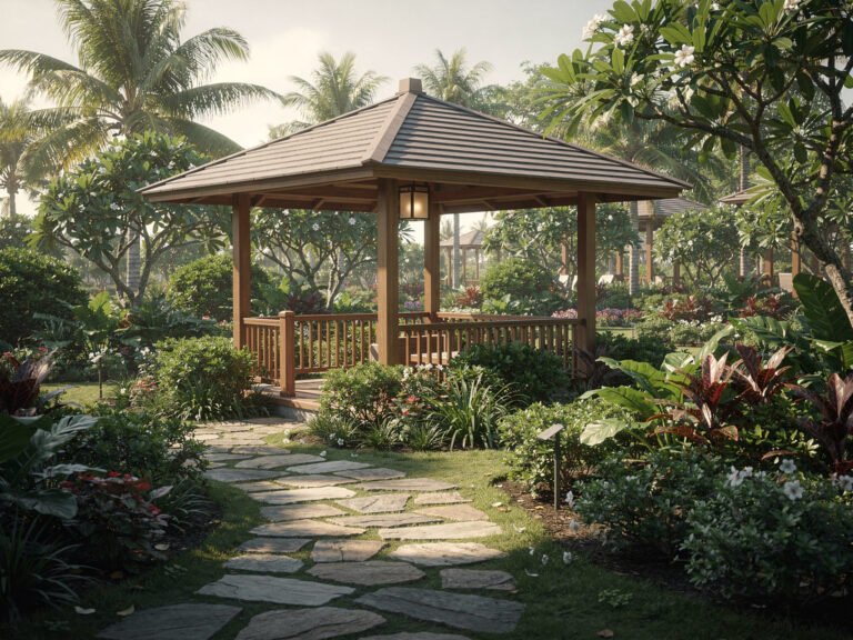 Garden with a wooden gazebo (illustrative)
